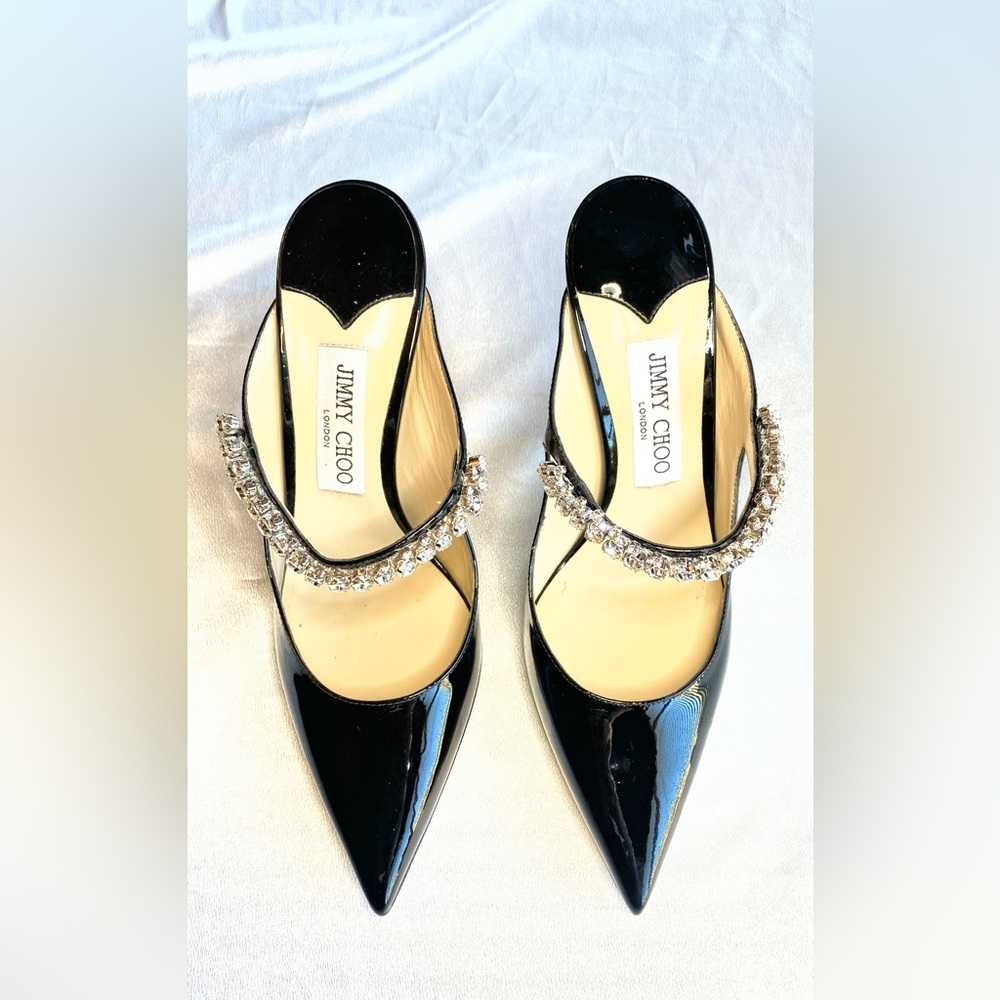 SOLD Jimmy Choo Bing 100 Crystal Embellished Black Patent Mule - Picture 7 of 16